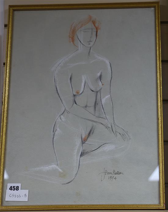 John Skelton (1923-2009), coloured chalk, Female nude, signed and dated 1994 49 x 36cm
